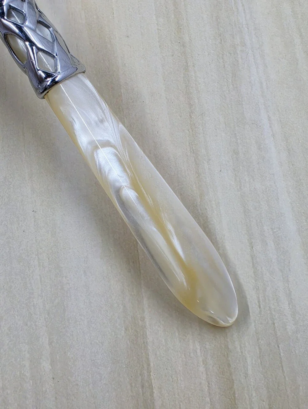 Bugatti Serving Fork Cream Pearl Handle Silver Lattice Stainless 18/10 Italy